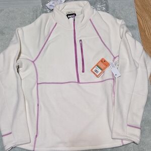 NWT BASS OUTDOOR LARGE Women's Cream and Pink Sweatshirt HALF ZIP